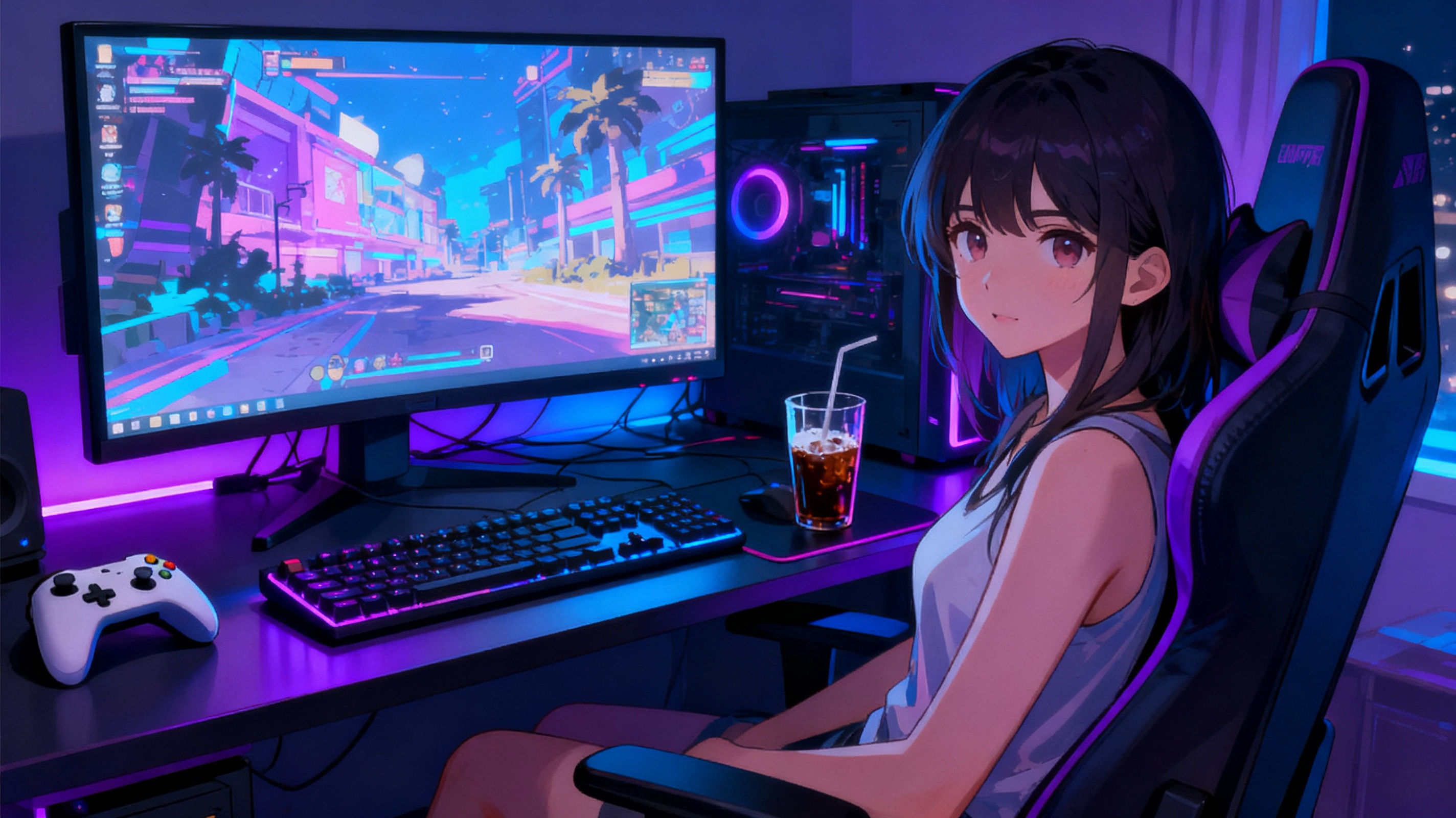 她喜欢玩游戏，经常开黑到很晚